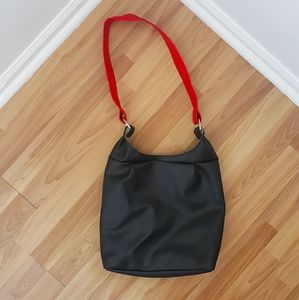 Black and red leather handmade shoulder bag
